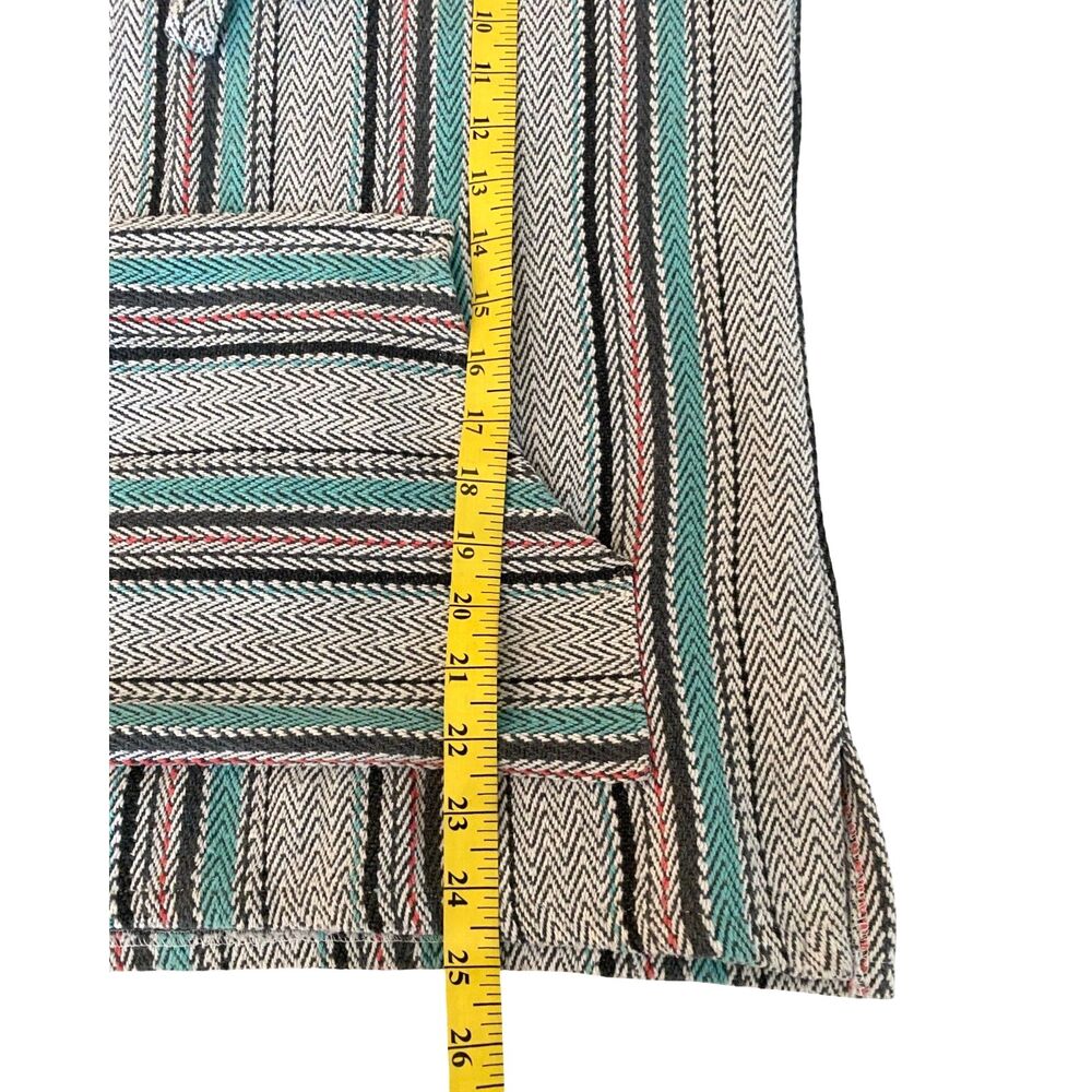 Senor Lopez Hoodie Adult Medium Ivory Blue Baja Woven Mexican Poncho Surf Boho - Picture 5 of 6